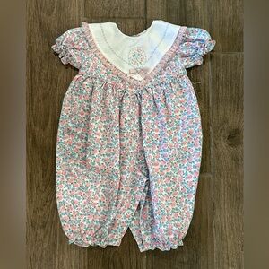 Vintage Floral Baby Heirloom Romper with White Collar - Cottagecore size 3-6